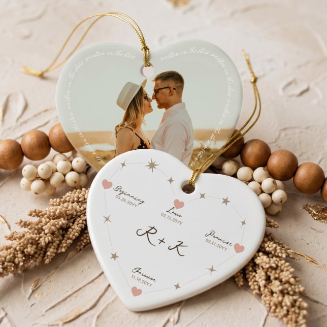 Engagement Photo Heart Constellation Keepsake  Ceramic Tree Decoration (Engagement Photo Heart Constellation Keepsake Ceramic Ornament)