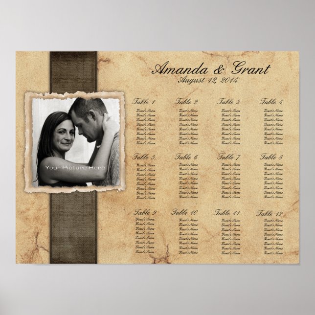 Engagement Photo Rustic Vintage Seating Chart (Front)