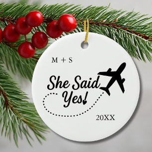 Engagement Photo She Said Yes! and Aeroplane Trave Ceramic Tree Decoration