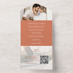 Engagement Photo Terracotta Wedding & RSVP QR Code All In One Invitation
