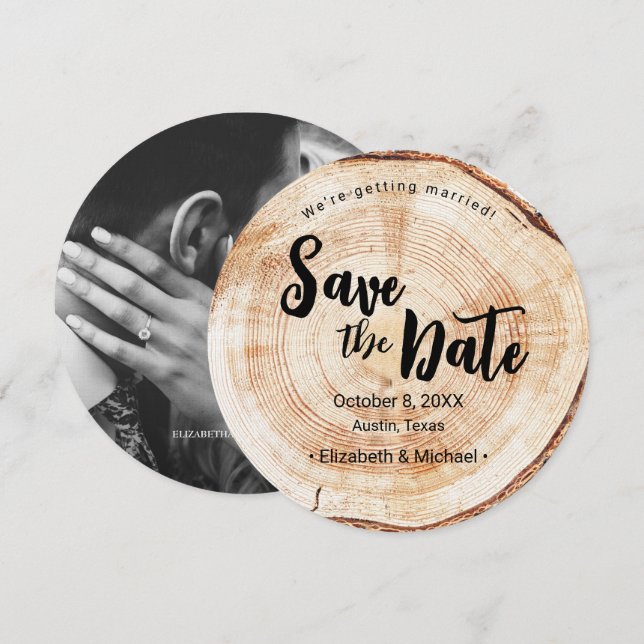 Engagement photo Wood Grain Rustic Wedding Invitation (Front/Back)