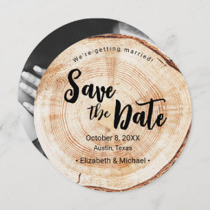 Engagement photo Wood Grain Rustic Wedding Invitation