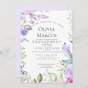 ENGAGEMENT Pink And Lilac Floral Frame Invitation