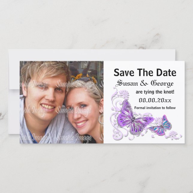 Engagement purple blue photo PERSONALIZE Save The Date (Front)