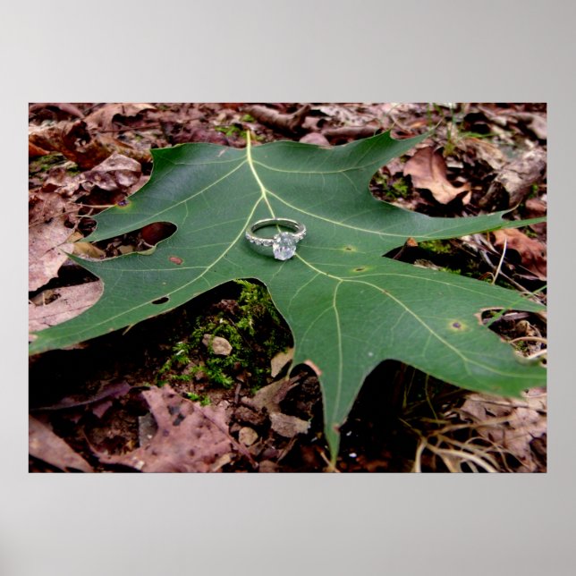 Engagement Ring on a Green Oak Leaf Poster (Front)