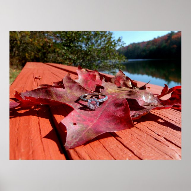 Engagement Ring on an Autumn Leaf Poster (Front)