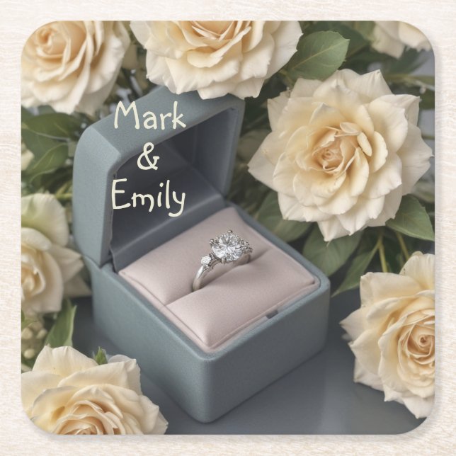 Engagement Ring Square Paper Coaster (Front)