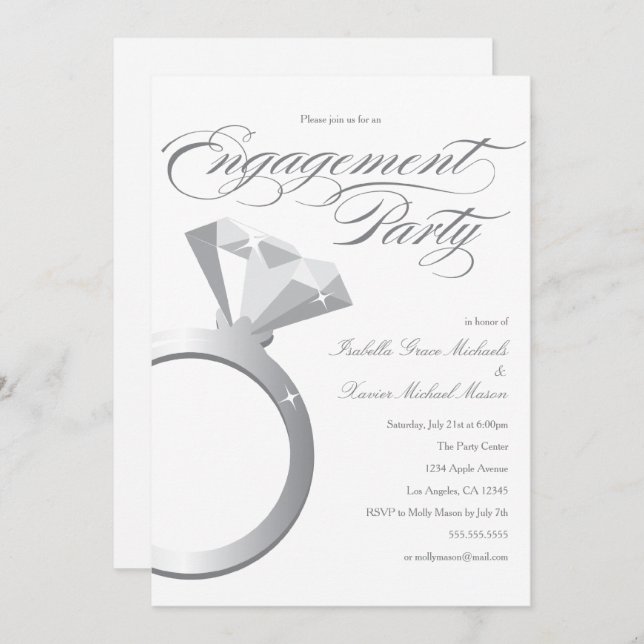 Engagement Ring - White | Engagement Party Invite (Front/Back)