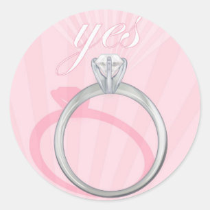 Engagement Ring "Yes" - pink Classic Round Sticker