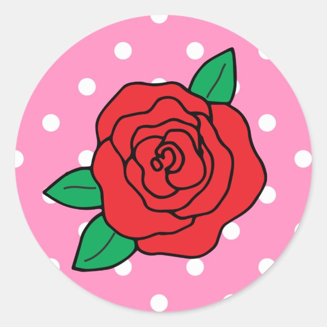 Engagement Romantic Red Roses and Spots on Pink Classic Round Sticker (Front)