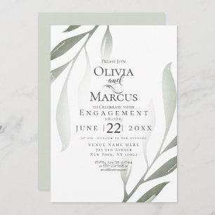 ENGAGEMENT Sage Green Olive Branch Watercolor Invitation
