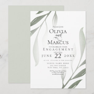 ENGAGEMENT Sage Green Olive Branch Watercolor Invitation
