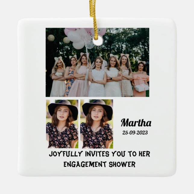 Engagement shower Custom 3 Photo Collage   Ceramic Ornament (Front)