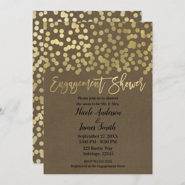 Engagement Shower Gold Modern Chic Rustic Kraft Invitation (Front/Back)
