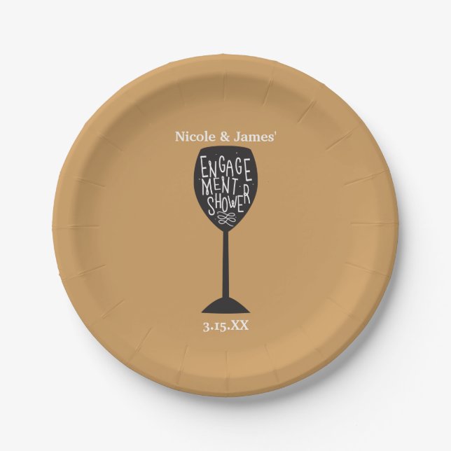 ENGAGEMENT SHOWER Wine Glass ANY COLOR Plates (Front)