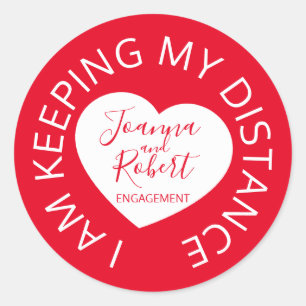 Engagement social distancing guest care red heart classic round sticker