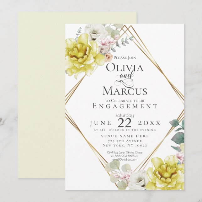 ENGAGEMENT | Sunny Yellow Watercolor Flowers Invitation (Front/Back)