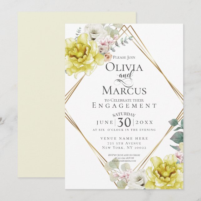 ENGAGEMENT | Sunny Yellow Watercolor Flowers Invitation (Front/Back)
