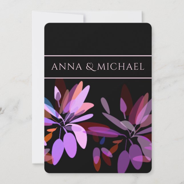 Engagement/Vivid Purple, Pink and Black Flowery Invitation (Front)