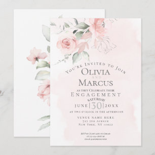 ENGAGEMENT Watercolor Blush Pink Flowers Invitation