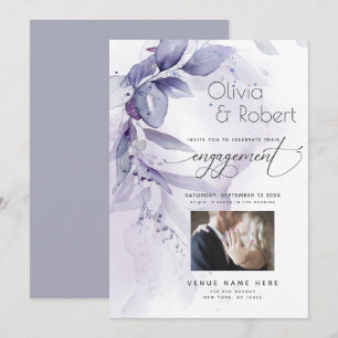 Engagement   Watercolor Dusty Plum Violet Foliage Invitation