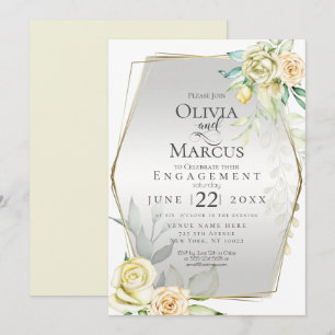 ENGAGEMENT   Watercolor Ivory Yellow Blush Roses Invitation