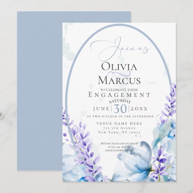 ENGAGEMENT | Watercolor Lavender - Dusty Blue Invitation (Front/Back)