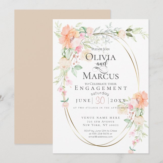 ENGAGEMENT | Watercolor Pastel Spring Flowers Invitation (Front/Back)