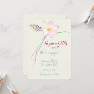 Engagement Watercolor Pink Lotus  Card