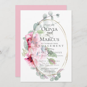 ENGAGEMENT   Watercolor Pink Poppies Eucalyptus Invitation