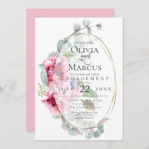 ENGAGEMENT   Watercolor Pink Poppies Eucalyptus Invitation