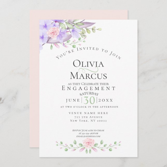 ENGAGEMENT | Watercolor Sky Blue Anemone Garden Invitation (Front/Back)