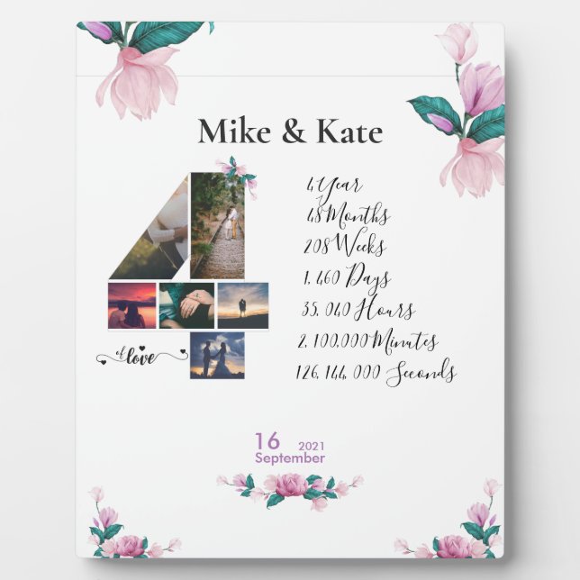 Engagement Wedding Anniversary Photo collage  Plaque (Front)