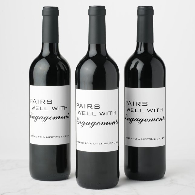 Engagement Wine Label, Engagement Gift, Pairs well Wine Label (Bottles)