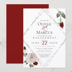 ENGAGEMENT   Wine Red and Blush Watercolor Roses Invitation