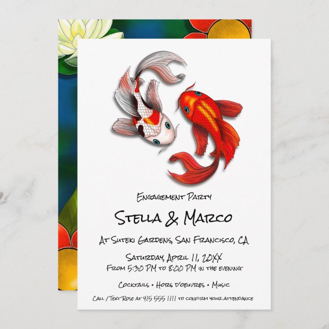 Engagement Yin Yang Koi Fish Japanese Garden Party Invitation (Front/Back)