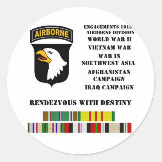 Engagements of the 101st airborne division classic round sticker