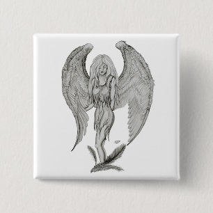 Engel - Black and white design 15 Cm Square Badge
