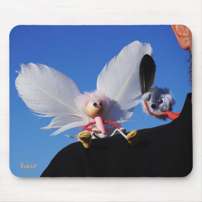 Engel fubby on my shoulder with challenging Monste Mouse Mat (Front)