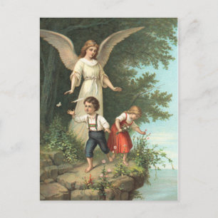 Engel guardian angel and two children postcard
