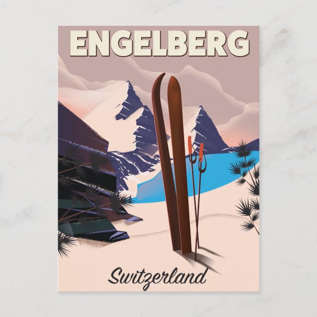 Engelberg Switzerland Ski travel poster Postcard (Front)