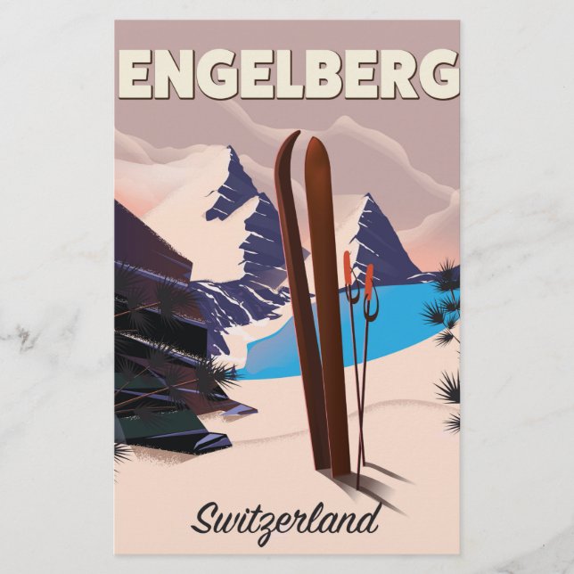 Engelberg Switzerland Ski travel poster Stationery (Front)