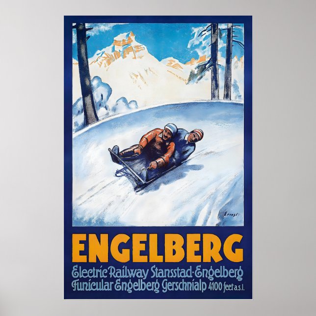 Engelberg Switzerland Vintage Ski Poster - Framed (Front)