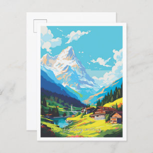 Engelberg Switzerland Vintage Travel Illustration Postcard