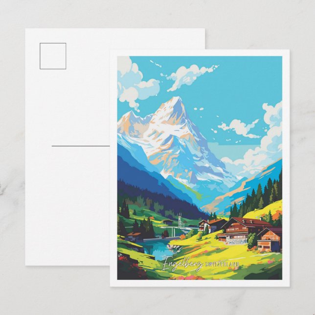 Engelberg Switzerland Vintage Travel Illustration Postcard (Front/Back)