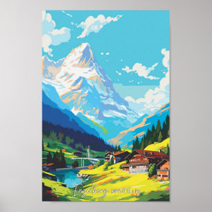 Engelberg Switzerland Vintage Travel Illustration Poster