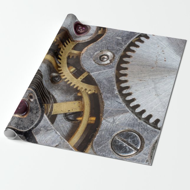 Engine Cogwheel Gears Decoupage Wrapping Paper (Unrolled)
