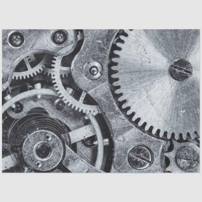 Engine Cogwheel Gears Grey Decoupage Tissue Paper (Front)