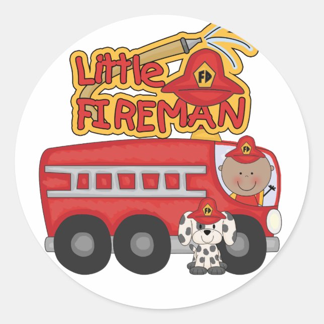 Engine Little Fireman African American Tshirts Classic Round Sticker (Front)
