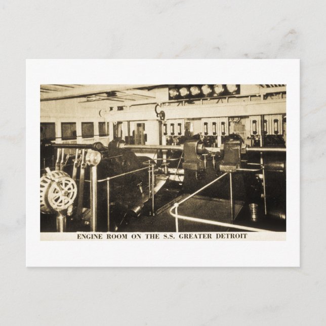 Engine Room on the S.S. Greater Detroit - D&C Line Postcard (Front)
